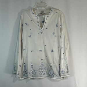 Gurlz White Blue Embroidered Tunic Top Shirt‎ Women Size 12 Long Sleeve